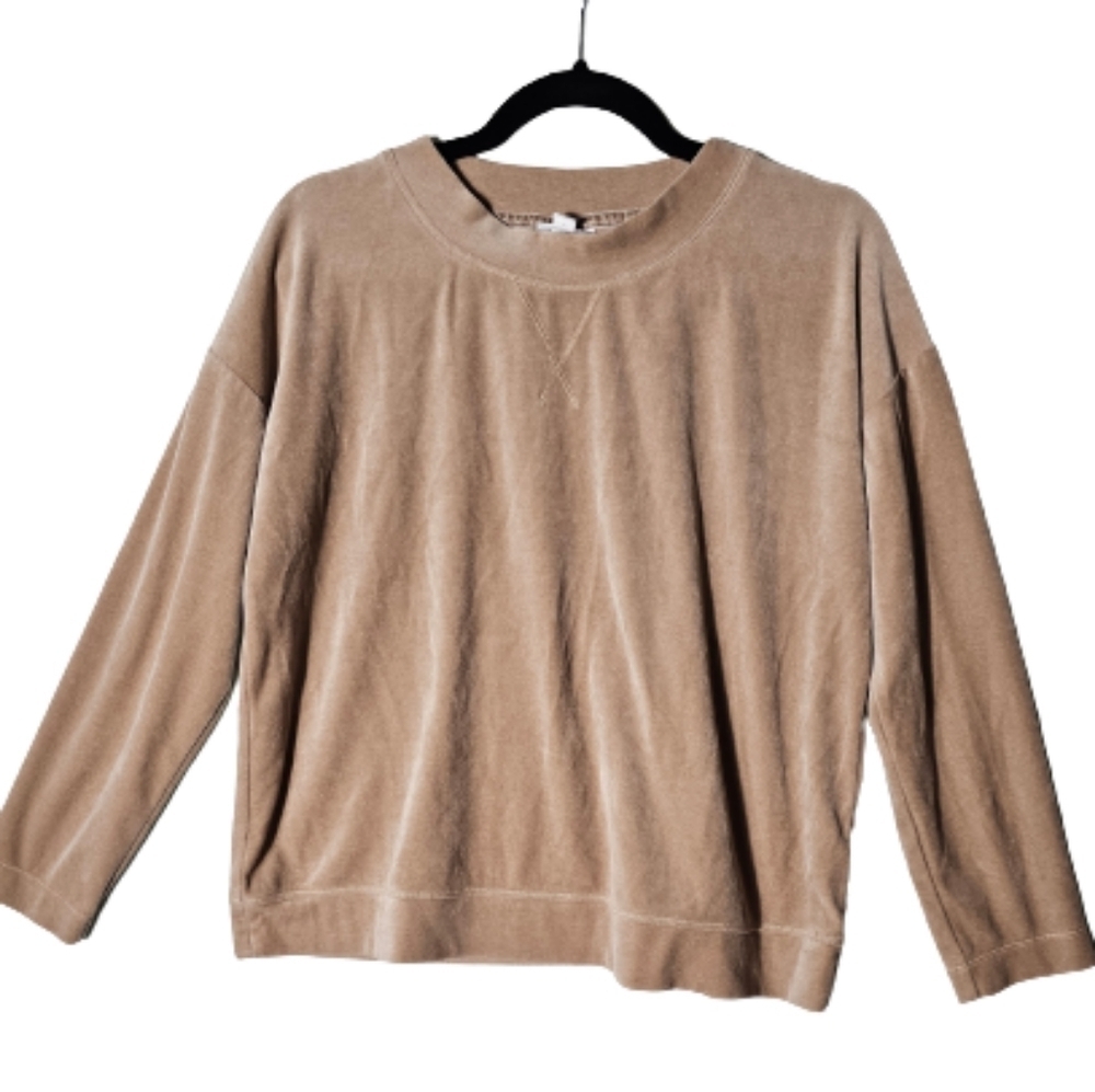 J.Jill Velour Tan Crew neck Sweat Shirt Women's Size Medium Petite